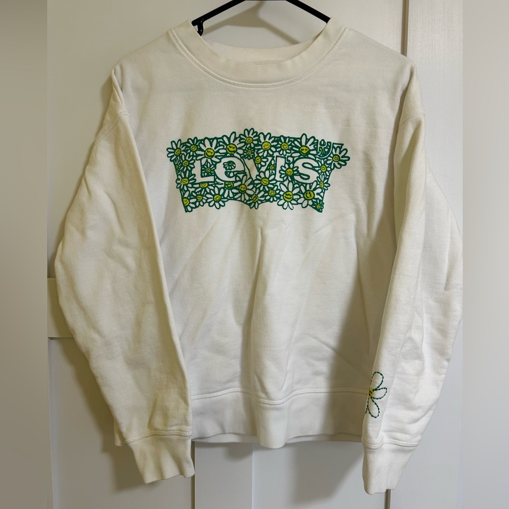 Levi's White Sweatshirt with Green and Yellow Floral Design